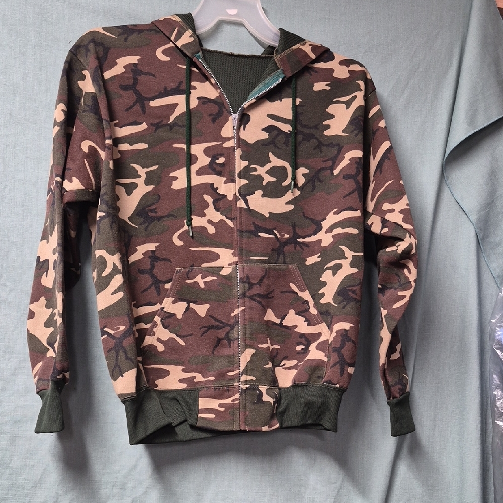 Vintage Large Camo Thermal Lined Zip Up Hoodie Mens 42-44